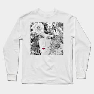 Black and white Modigliani with red lips Long Sleeve T-Shirt